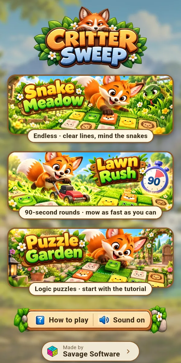 The home screen, with the three games