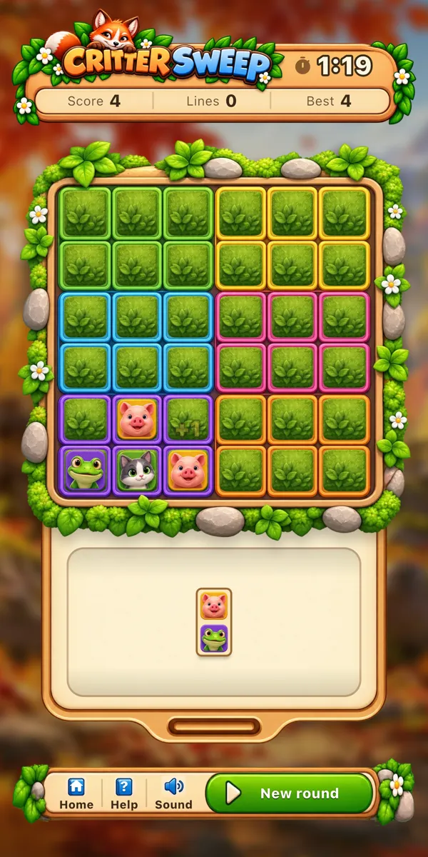 Lawn Rush: a round with 1 minute 19 seconds to go